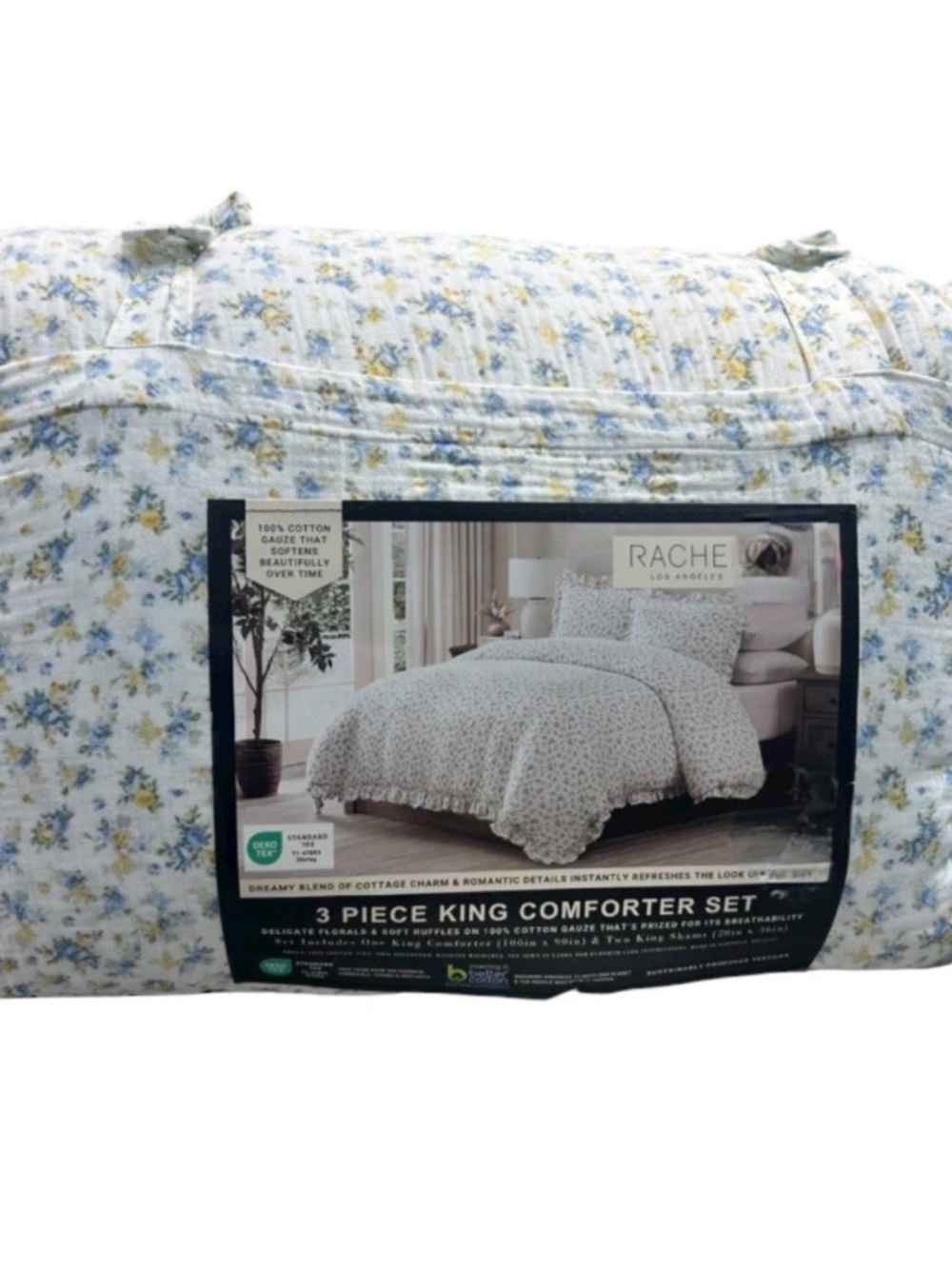Rachel Zoe Florals and Soft Ruffles on Cotton Gauze King Comforter Set 106”x90”